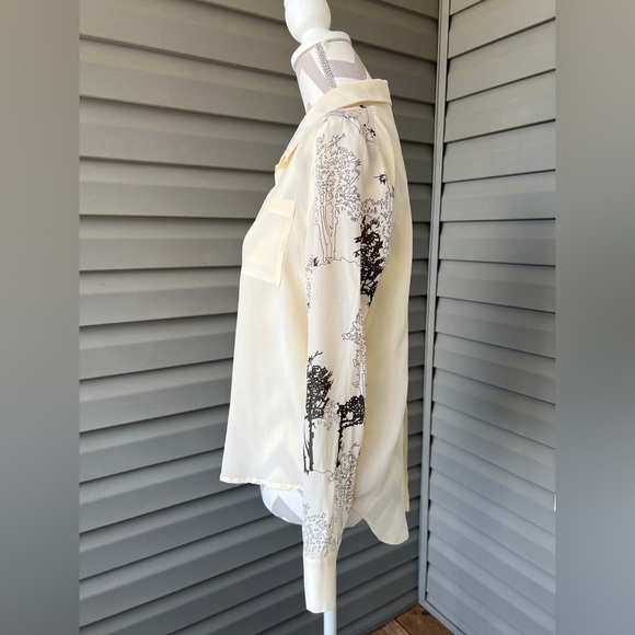 Line & Dot Cream Button-Up Long Sleeve Women's Top with Black Print Sz S - Picture 2 of 11